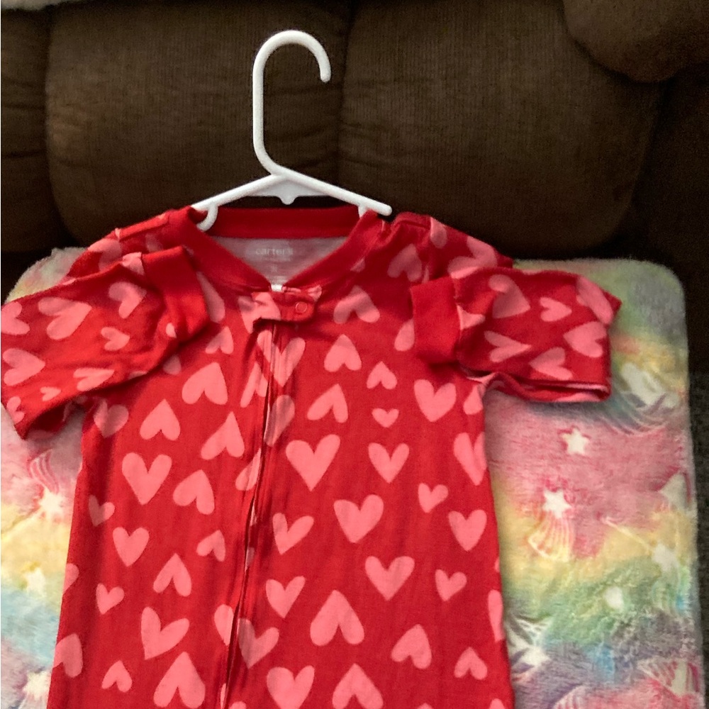 Carter's Red and Pink Heart Footie